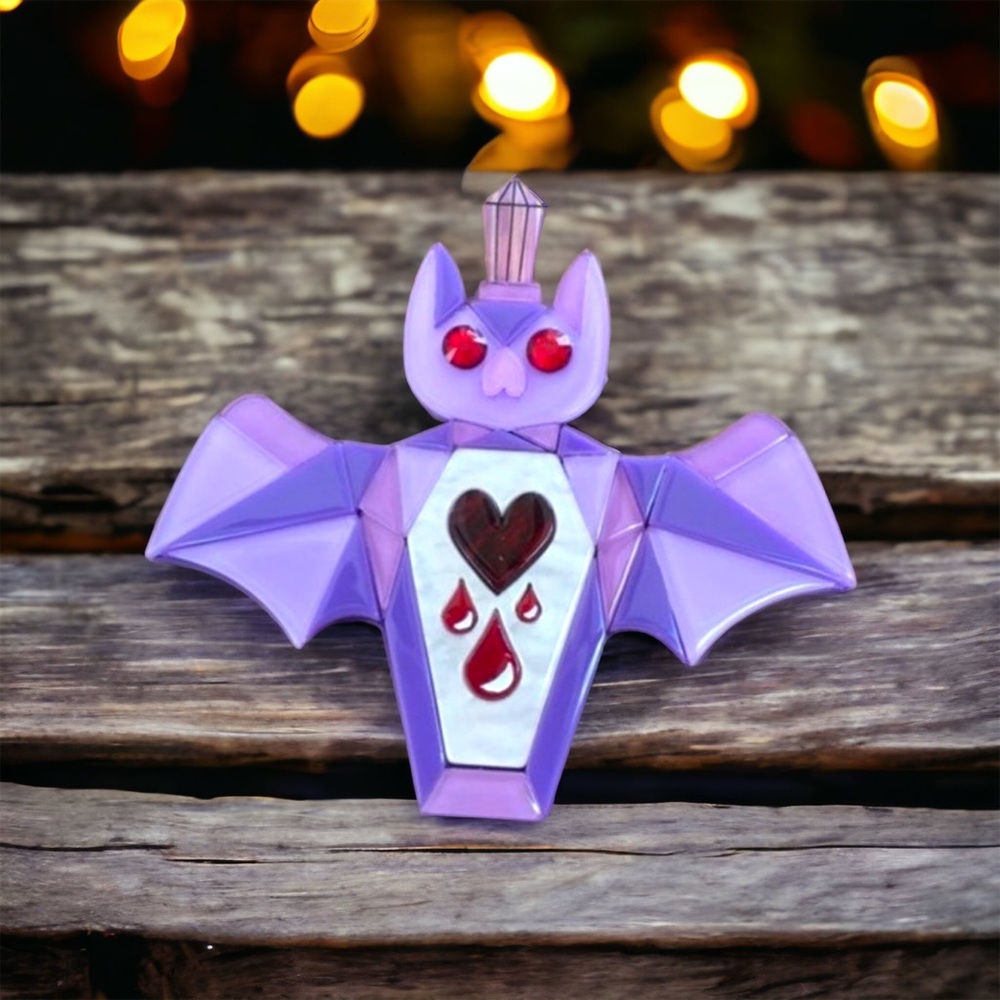 Lipstick & Chrome Purple Bat Halloween Brooch